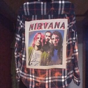 upcycled bleached flannel shirt w/ custom NIRVANA back patch
